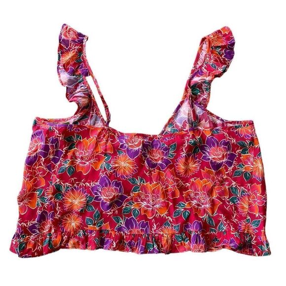 Paloma Blue Ali Floral Print Crepe Silk Blend Tie Up Ruffled Crop Top Size Large - Picture 3 of 7